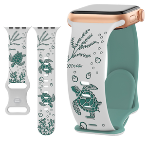 Correa de reloj deportiva de silicona bicolor con grabado láser de tortuga marina para Apple Watch Series 11 10 9 8 Ultra 3 - Product Image 1