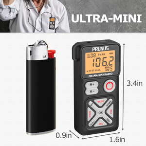 Radio AM <span class=keywords><strong>FM</strong></span> de Bolsillo PRUNUS con Pantalla LCD, Clip Trasero, Recargable, Reproductor de Tarjeta SD y Auriculares <span class=keywords><strong>para</strong></span> Caminar y Hacer Ejercicio - Product Image 2