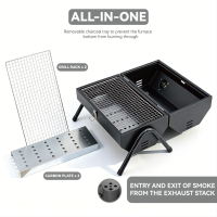 Four à cheminée octogonal portatif pour grillades en plein air, camping, barbecue, cuisson, avec revêtement par électrodéposition et laminage à froid