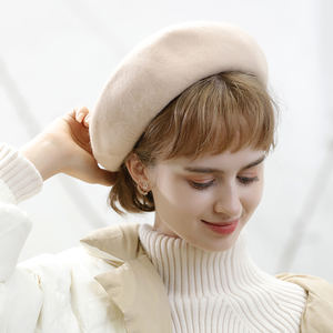 Bonnet béret en feutre de laine pour dames, couleur unie, tricot français pour filles, vente en gros - Product Image 1