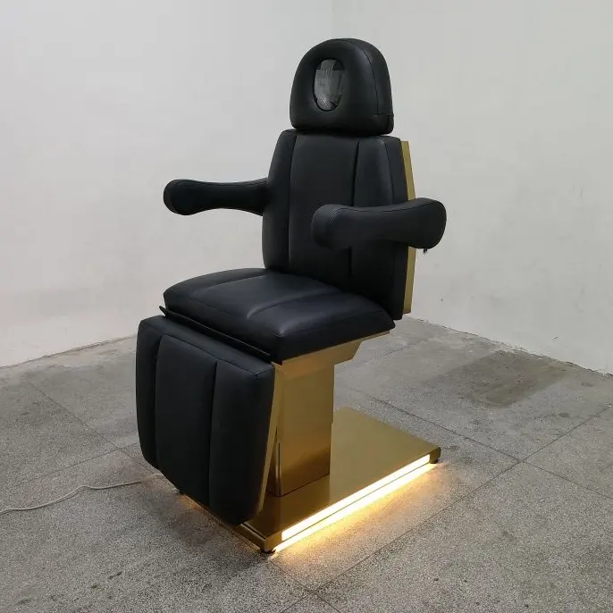 เตียงเสริมความงามสีทองพร้อมเครื่องนวดเครื่องสำอางเก้าอี้ขนตาไฟฟ้าแบบอุ่นสำหรับสปา3 4มอเตอร์