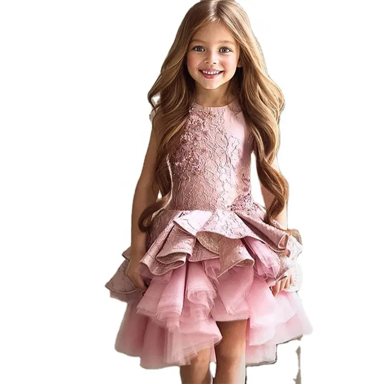 Vestidos de estilo europeo y americano para niñas de 2 a 13 años, para fiesta, color rosa