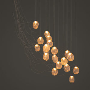 Lustre d'escalier nordique en fer et verre, suspension longue de luxe, style Art Déco, pour villa duplex, lampe suspendue design en pierre météorite, direct usine - Product Image 3