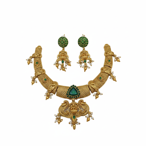 Ethnic Traditional Temple Design Bridal Engagement Wedding Party Choker <b>Set</b> Jhumka Earrings Jewelry Alloy <b>Gold</b> Plated Zircon - Product Image 2