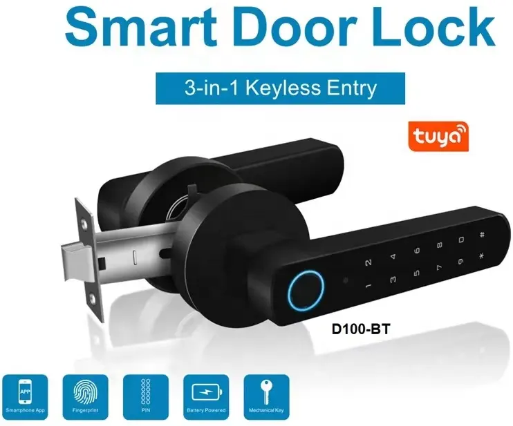 Cerradura biométrica inteligente para puerta, dispositivo de cierre con huella Digital, sin llave, WiFi, aplicación Tuya