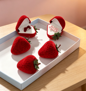 Boîte à bijoux de luxe en velours, mini boîte de rangement de voyage style fraise pour bagues, emballage cadeau - Product Image 5