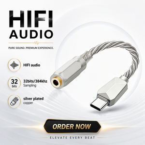 32-битный 384 кГц короткий посеребренный медный DAC-чипсет Type-C на 3,5 мм: Hi-Fi аудиоадаптер для компьютера и колонок - Product Image 5