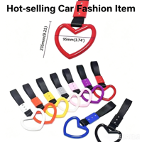 Anneau Tsurikawa JDM Cœur Brisé Populaire et Très Vendu en ABS Chrome Néo avec Sangle en Nylon Noir pour Kit Intérieur de Voiture de Drift