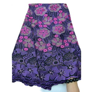 Tela de Algodón Tejido Multicolor para Vestido de Fiesta Africano con Encaje Voile, Bordado Floral Grande y Pedrería para Niñas - Product Image 1