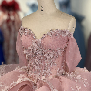 Jancember 1393 Beautiful Sweetheart <b>Pink</b> Appliqued <b>Lace</b> Fabric Evening Gowns Dress - Product Image 5