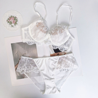 Ensemble de lingerie féminine en dentelle très prisé, soutien-gorge à bonnets fins oreilles de lapin et culotte, deux pièces, anti-affaissement, respirant, transparent, pour femmes
