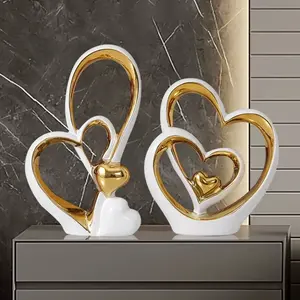 OEM HOT Sale Nordic Luxury Heart Shape Porcelain Home Decor Ornament Plated Gold Creative Ceramic Other Home Decoration