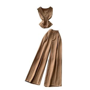 Ensemble décontracté d'été 2 pièces pour femme : Haut tunique respirant sans manches à col en V et bas taille haute – Vente en gros - Product Image 5