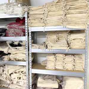 Custom logo Cotton Canvas <b>Drawstring</b> Bag with Grosgrain Ribbon Natural Cotton Bag Packaging Bag Jewelry <b>Pouch</b> Wedding Favors - Product Image 6