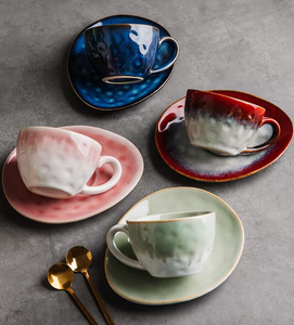 Kiln Change Ceramic Coffee Cup Saucer Set 250ml Retro Ins Style Latte Art Cup High-End Exquisite Creative for Home Caf√© Bar