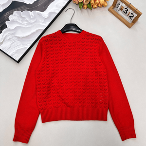 Suéter de punto calado para mujer, cuello redondo, manga larga, informal, para otoño - Product Image 1