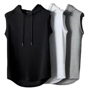 Toptan kolsuz tank top erkek günlük T-shirt düz renk hoodie dantel-up T-shirt Hip hop erkek kazak erkek spor yelek