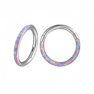 Anillo de Nariz de Acero Inoxidable 316L con Ópalo, Engaste Redondo para Piercing de Oreja o Labio, Joyería, Regalo - Product Image 5