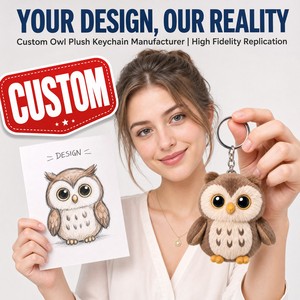 Portachiavi Peluche Gufo Personalizzato, Ciondolo Morbido per Borsa, Fornitura Diretta dalla Fabbrica, Servizio di Campionatura Rapida, Basso MOQ, Mascotte di Qualsiasi Dimensione, Regalo Promozionale - Product Image 1