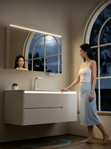 Cream style ceramic integrated basin intelligent <b>lighting</b> defogging mirror storage <b>cabinet</b> bathroom <b>cabinet</b> - Product Image 2