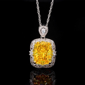Fashion Eco-friendly <b>Copper</b> Jewelry 12*16mm Red Cubic Zirconia Iced Out High Carbon Diamond Pendant Necklace for Women Party - Product Image 3