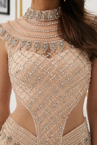 Ruolai 82319 abito da sera da sera con perline a sirena lunga in rilievo di cristallo Sexy di lusso - Product Image 3