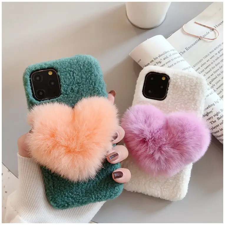 Funky ขนสัตว์ Plush fluffy Soft Hairy โทรศัพท์สำหรับ iPhone 11pro Love ฝาครอบโทรศัพท์