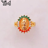 Bague religieuse personnalisée YM plaquée or 18 carats avec Vierge Marie en CZ coloré pour femme