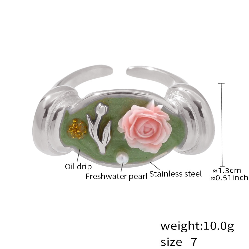 Steel Pink Rose Ring