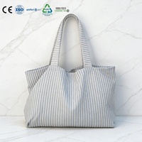 Sac fourre-tout en toile de coton texturée rayée, personnalisable, souple et décontracté, idéal pour les sorties de loisirs du week-end