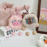 Porte-clés et breloque de sac en peluche Kawaii, adorable, dense et confortable, avec pompon moelleux, représentant un animal en peluche qui pleure (paresseux, lion aux yeux tristes, pied), pour sacs à main, portefeuilles et bagages