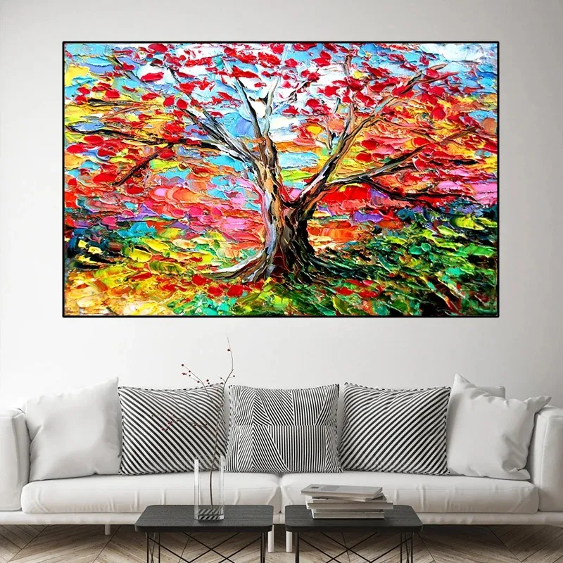 Abstract Handmade Artwork On Canvas Colorful Tree Posters Pictures landscape trees frames picture oil painting wall art