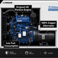 Grupo Electrógeno Diésel Silencioso Parkins de 15kVA, 20kVA, 30kVA, 50kVA, 60kVA LINGGE Trifásico con Motor Original del Reino Unido