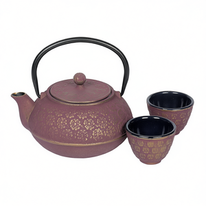 <b>Tea</b> <b>Set</b> Shanghai Teapot With 2 Cups Purple Gold Pattern Cast Iron - Product Image 2
