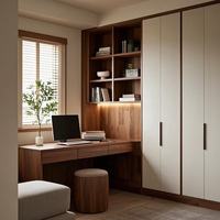 Armoire de bureau intégrée fonctionnelle avec étagères ouvertes et bureau d'angle pour une utilisation compacte dans un bureau à domicile