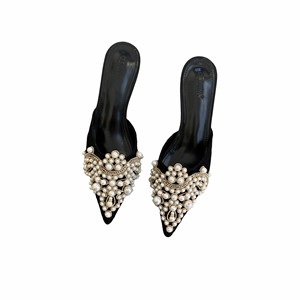 Chaussures sexy pour femmes, mode printemps/automne, élégantes, avec perles, patchwork de cristaux, à enfiler, talons fins, pantoufles, nouvelle collection 2023, 35-39 - Product Image 6