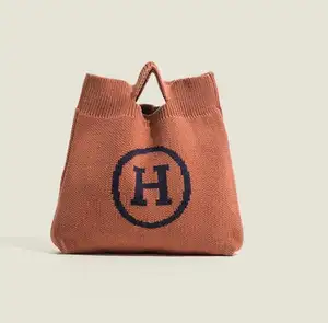 Hot Sele Bag Eco Friendly Designer Letter H Knitted Handbag Chic Large Capacity Tote Bag Crochet Casual Student's Handmade Bag