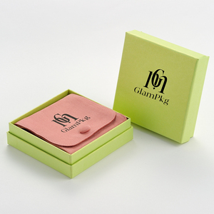 GLAMPKG Custom Printed Logo Button Suede Jewelry Pouch Lid <b>Paper</b> Box Necklace Earring Bracelet Storage Bag Jewelry Packaging Set - Product Image 1