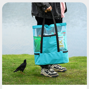 Bolsa de playa grande de malla, portátil, de doble capa, para pícnic, nevera, organizador de compras al aire libre, bolsa de refrigeración para viajes y pícnic - Product Image 5