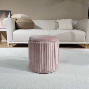 Bailey Supplier Customized Round <strong>Blue</strong> <strong>Velvet</strong> Ottoman Soft <strong>Footstool</strong> Comfortable and Eco-friendly Stool - Product Image 1