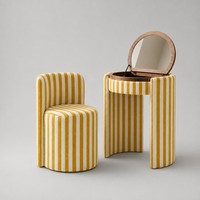 Table de toilette moderne à texture rayée circulaire pour chambre à coucher, diamètre 60 cm, miroir dissimulé, lumière LED intelligente 3 couleurs