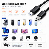 Câble Type-C vers Micro USB 2.4A 12W Charge Rapide 480Mbps Synchronisation des Données Câble PVC pour Smartphones, Banques d'Alimentation et Haut-parleurs