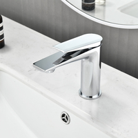 Robinet de salle de bain moderne de luxe chromé à poignée unique, à poser sur le plan, avec cartouche céramique, en laiton, monotrou