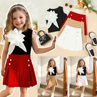 Haut sans manches à fleurs 3D décoratives et culotte unie pour filles, style transfrontalier euro-américain