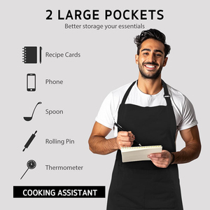 Tablier de cuisine en polyester et coton, personnalisable, pas cher, en gros, faible MOQ, avec deux poches et logo - Product Image 4