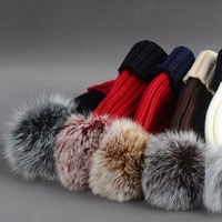 Offre Spéciale 2024 naturel tricoté boule de fourrure Pom Pom chapeau pour femme renard boule de cheveux à la mode hiver chaud chapeau femme