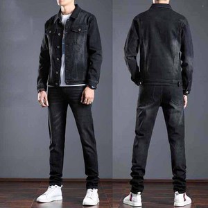 طقم رجالي جديد مكون من سترة بياقة وبنطلون كاجوال من الدنيم - Product Image 3