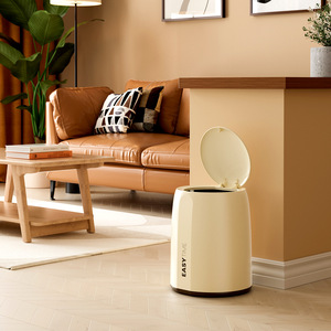 Easytime Cylindrical Trash Can Cream White 12L Flip Top Indoor Waste Bin For Home Kitchen Bathroom - Product Image 3