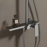 Système de douche thermostatique mural en laiton chromé pour hôtel, avec douchette à main, barre coulissante et haute pression, pour salle de bain complète