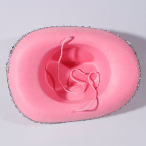 หมวกคาวเกิร์ลสีชมพูประดับมงกุฎ หมวกคาวเกิร์ลแบบมีไฟกระพริบ พร้อมมงกุฎและสายรัดคอ ทำจากผ้าสักหลาด อุปกรณ์เสริมชุดคาวบอยสำหรับงานปาร์ตี้ - Product Image 6